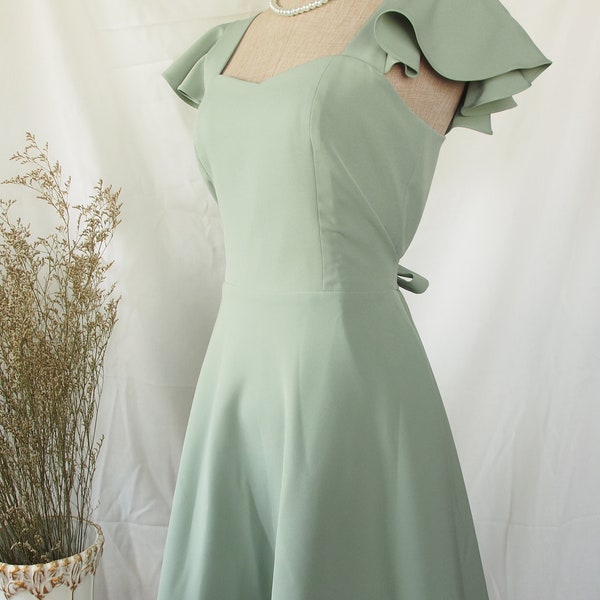 Olivia - Sage Green Prom Dress Sage Green Party Dress Formal Cocktail Bridal Wedding Sundress Summer Dress Swing Dress final fantasy