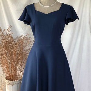 Alita Navy bridesmaids preppy dark blue party dress vintage sundress graduation fit and flare summer prom dress old money 2025 color trend