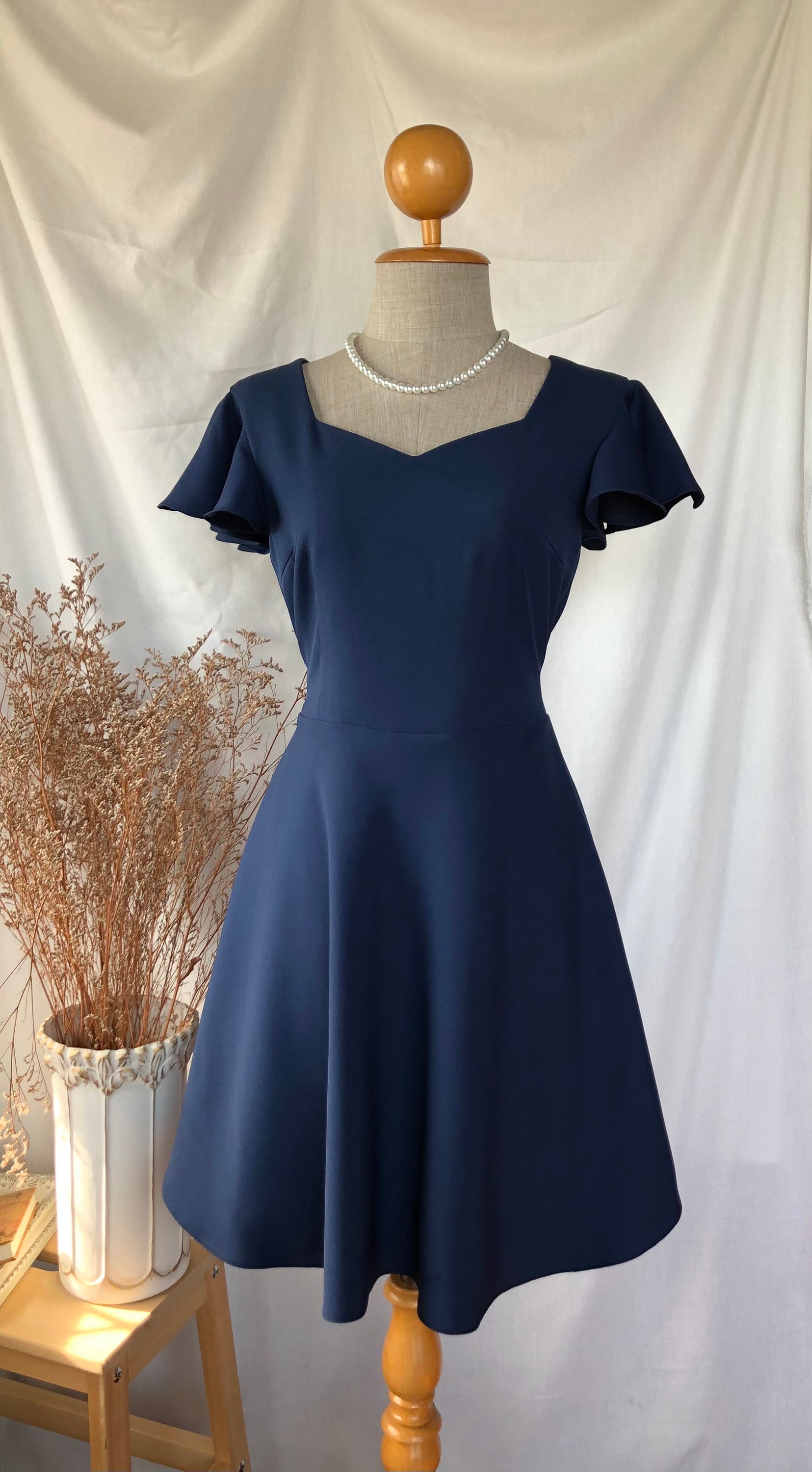 Alita Navy Bridesmaids Preppy Dark Blue Party Dress Vintage Sundress  Graduation Fit and Flare Summer Prom Dress Old Money 2025 Color Trend - Etsy