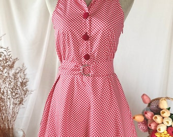 Red gingham summer dress retro vintage sundress picnic holiday Halloween costume shirt dress amordress