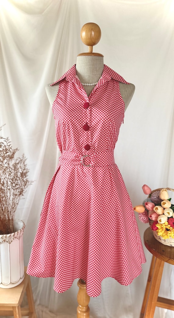 Red Gingham Summer Dress Retro Vintage Sundress Picnic Red Gingham Summer Dress Retro Vintage Sundress Picnic