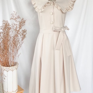 JULIATA Dress / Cream party dress big collar sleeveless shirt dress vintage marie antoinette women summer swing bridesmaids wedding