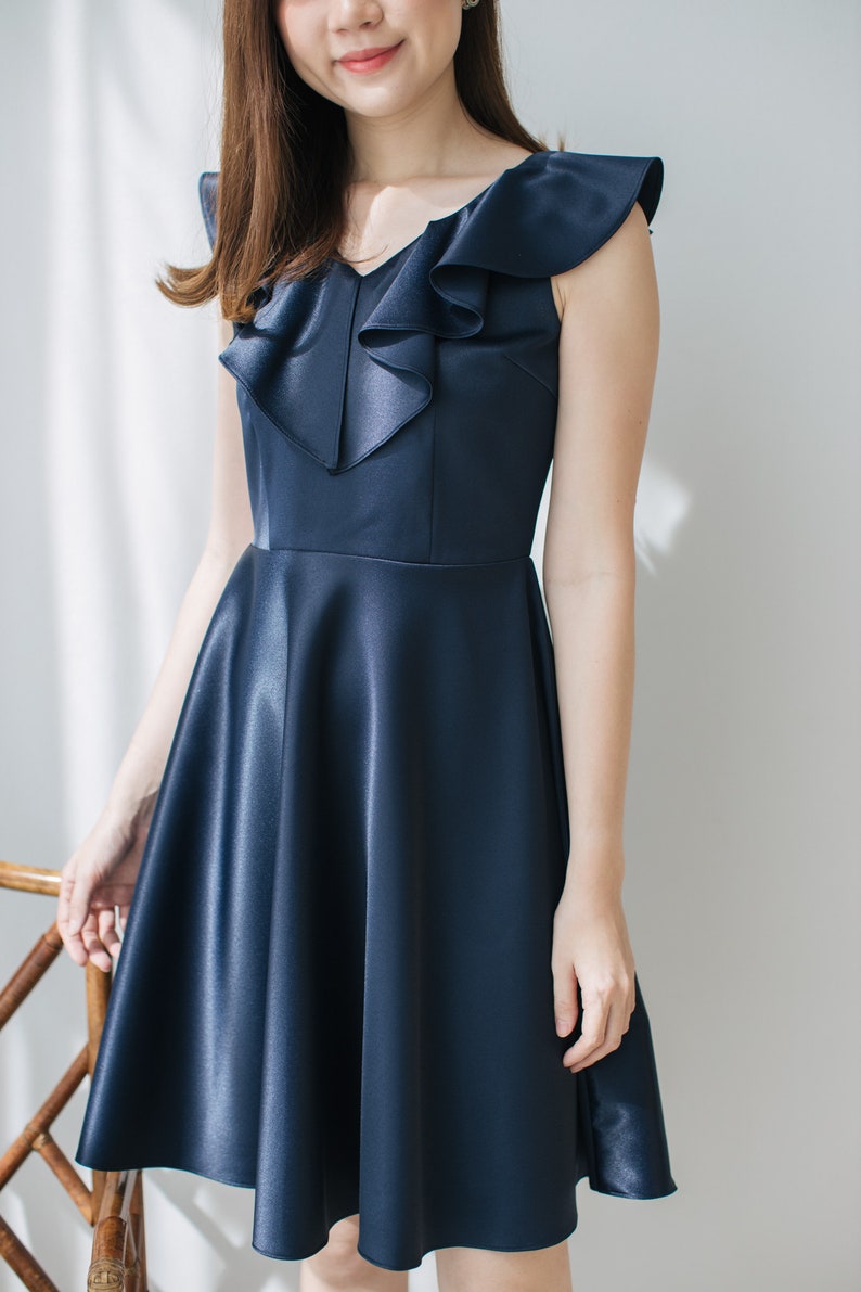 dark blue ruffle dress