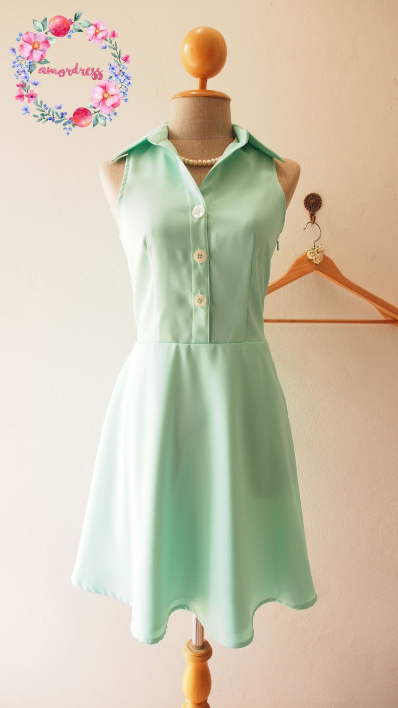 DOWNTOWN Modern Vintage Mint Green Shirt Dress Summer Dress Etsy