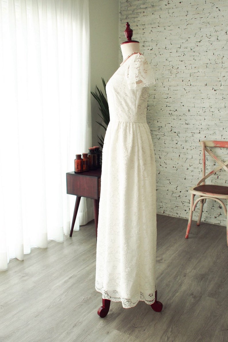 White Lace Dress Vintage Inspired Bridesmaid Dress broderie anglaise Off Long Rustic Wedding Gown Floor Length White Cap Sleeve Halloween image 5