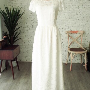 White Lace Dress Vintage Inspired Bridesmaid Dress broderie anglaise Off Long Rustic Wedding Gown Floor Length White Cap Sleeve Halloween image 2