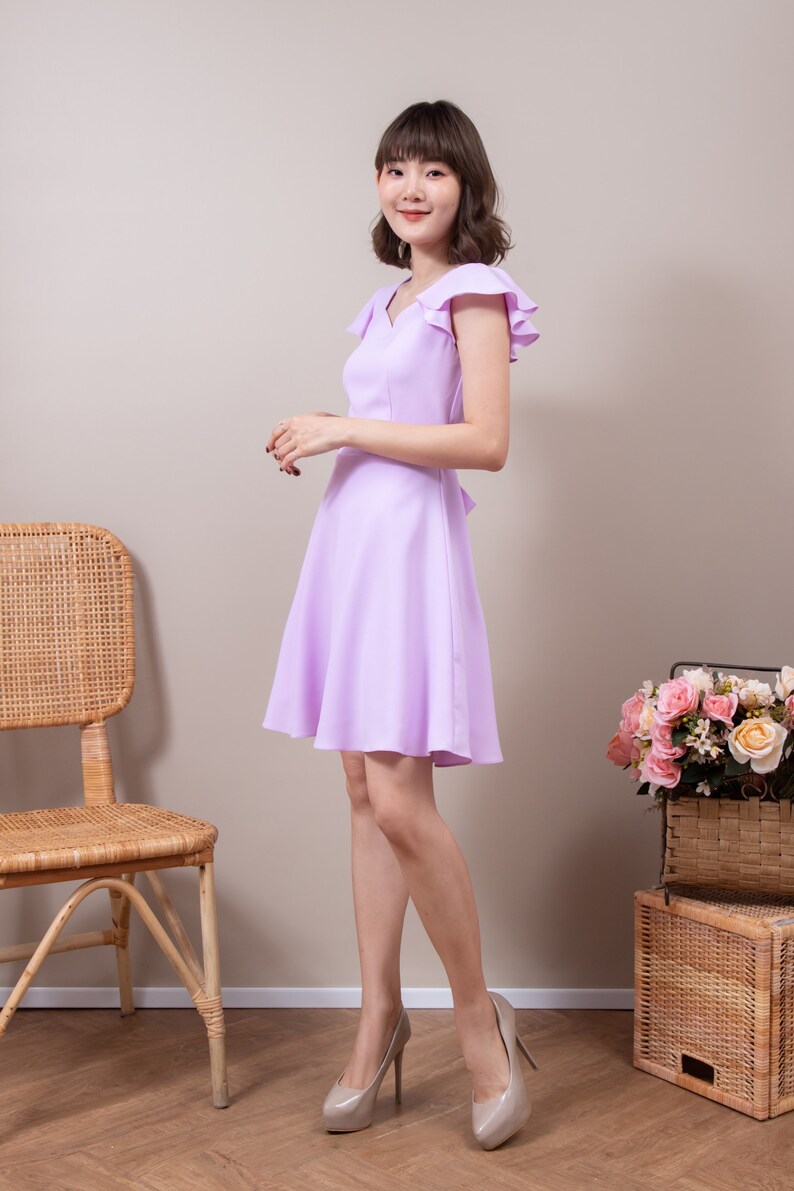 Lavender Dress Wedding Guest Sweetheart Purple Ruffle Sleeve | Etsy