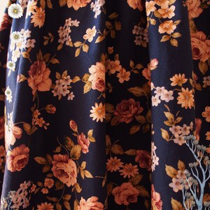 Navy Floral Skirt Rose Skirt Summer Skirt Swing Pastel Skirt Dancing Skirt Cotton Midi Skirt Vintage Floral Skirt Size S-M image 5