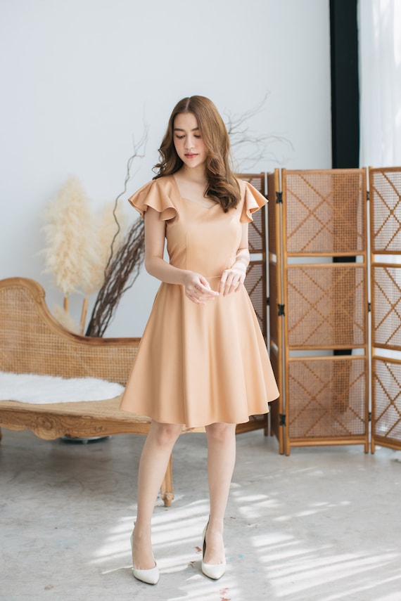 Gouden Galajurk Bruidsmeisjesavondjurk Elegante Vintage Sprookjespartij Ruffle Sleeve Sundress Swing Dance Dress Alita Etsy Nederland
