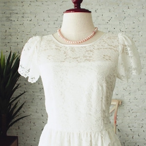 White Lace Dress Vintage Inspired Bridesmaid Dress broderie anglaise Off Long Rustic Wedding Gown Floor Length White Cap Sleeve Halloween image 1