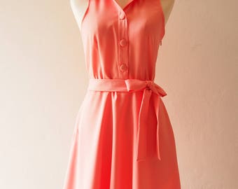 Summer Dress Swing Dance La La Dress Henley Dress Coral Dress Blooming Dahlia Dress Casual -DOWNTOWN