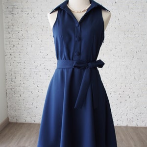 navy blue dress long sleeve Navy V Neck Puff Sleeve Contrast Ric Rac Detail Dress – SSYS