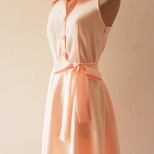 DOWNTOWN - Shirt Dress Pale Peach Pink Bridesmaid Dress Sundress Light Peach Casual Dress 1950 Midi Dress Smart Casual Dress, XS-XL,Custom