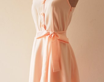 DOWNTOWN - Shirt Dress Pale Peach Pink Bridesmaid Dress Sundress Light Peach Casual Dress 1950 Midi Dress Smart Casual Dress, XS-XL,Custom