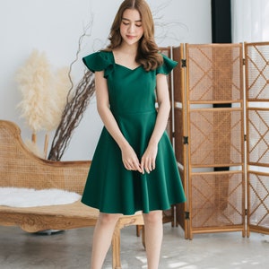 Forest Green Dress Green Bridesmaid Dress Ruffle Sleeve Dress - Etsy