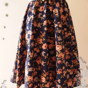 Navy Floral Skirt Rose Skirt Summer Skirt Swing Pastel Skirt Dancing Skirt Cotton Midi Skirt Vintage Floral Skirt Size S-M image 2