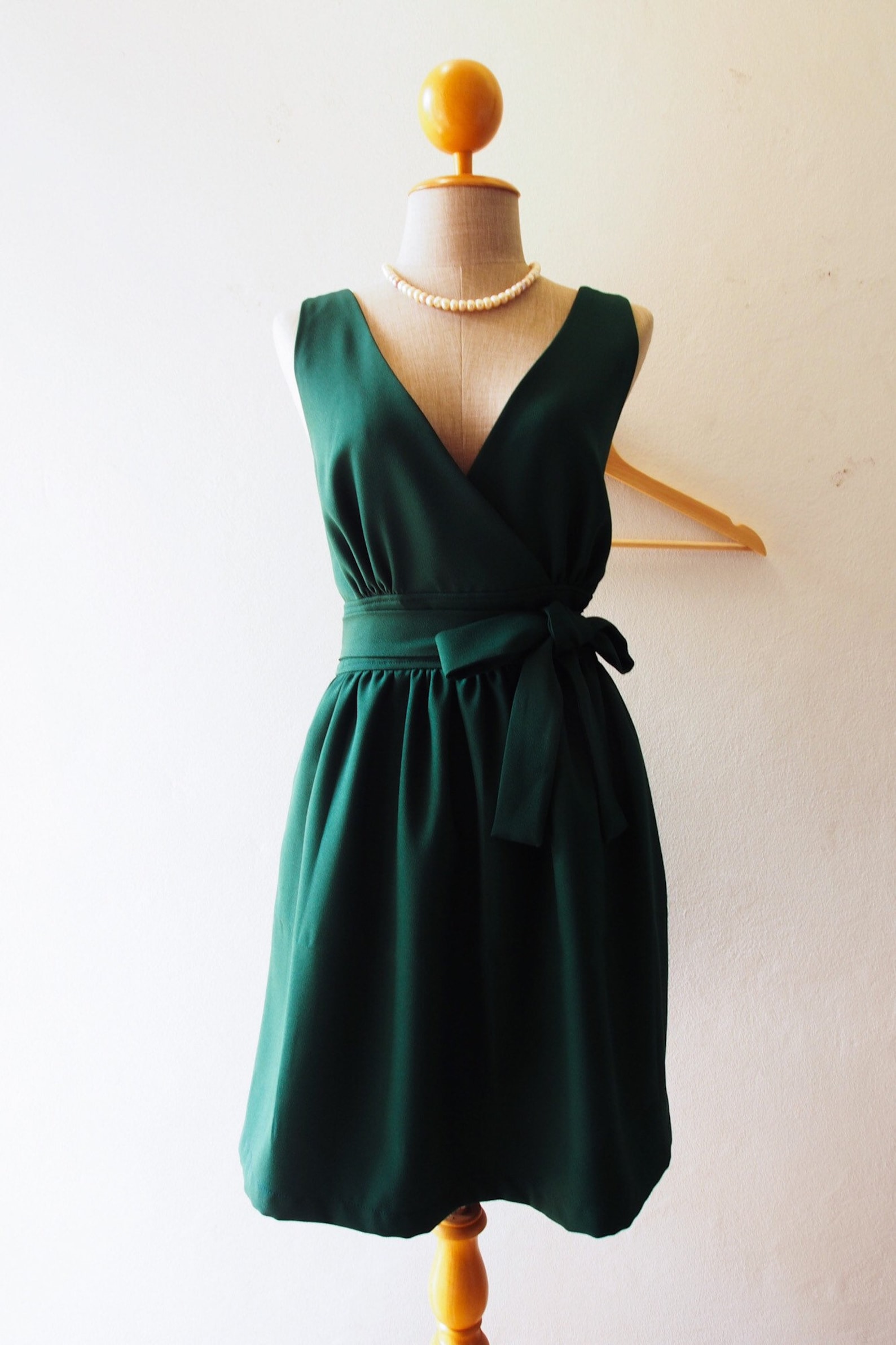 Green Bridesmaid Dress Forest Green Party Dress V Neck Vintage Etsy