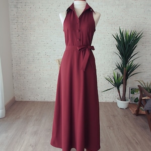 Downtown - 2025 Color preppy Burgundy Shirt Dress Bridesmaid Dress Modest Church Dress Dark Maroon Summer Formal Vintage Rustic Wedding Gown