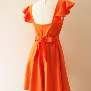 OLIVIA Orange Dress Orange Bridesmaid Dress Swing Dance Dress Tangerine Dress Ruffle Sleeve Sundress Sweetheart Prom Dress Summer Dress image 10