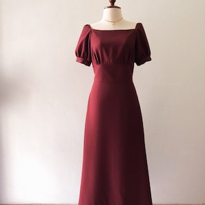 Snow White Dark Maroon Burgundy dress Party Puff Sleeve Royal Victorian Vintage Majestic Prom gown Graduation Bridesmaid preppy old money