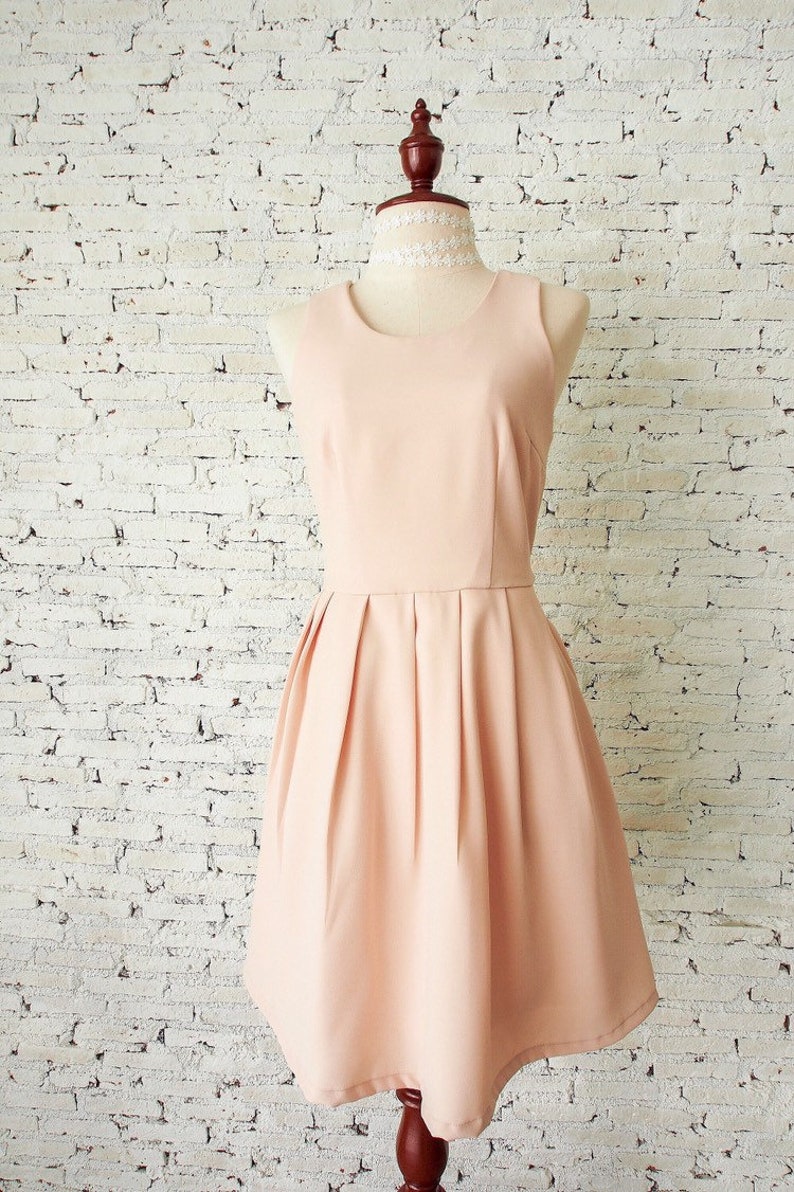 𝐋𝐎𝐕𝐄 𝐏𝐎𝐓𝐈𝐎𝐍 Light peach dress bridesmaids dress bow backless picnic dress sundress vintage style party dress girl holiday fashion image 7