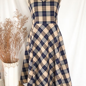 SALE XS-La La Dress - blue checker dress collar flare skirt retro summer dress capsule wardrobe vintage sundress Parisian style