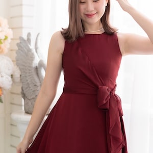 Kamila - Burgundy chiffon party bridesmaids dress women summer clothing style prom dress wedding preppy tea party final fantasy