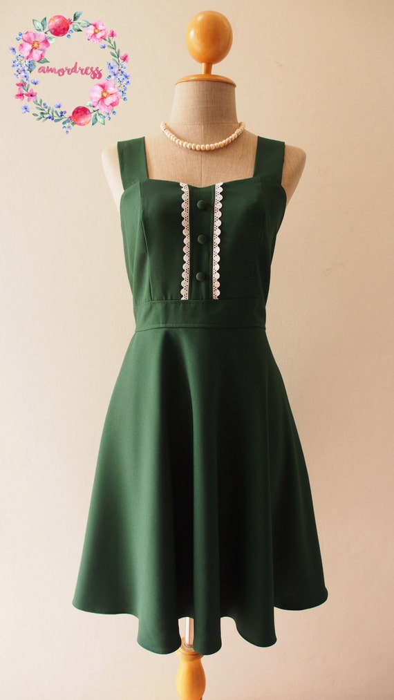 forest green fit and flare dress