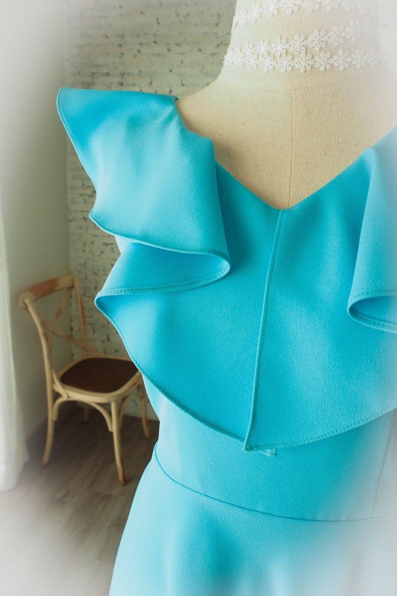 Blue Bridesmaid Dress Prom Dress Ruffle V Neck Formal Vintage Etsy