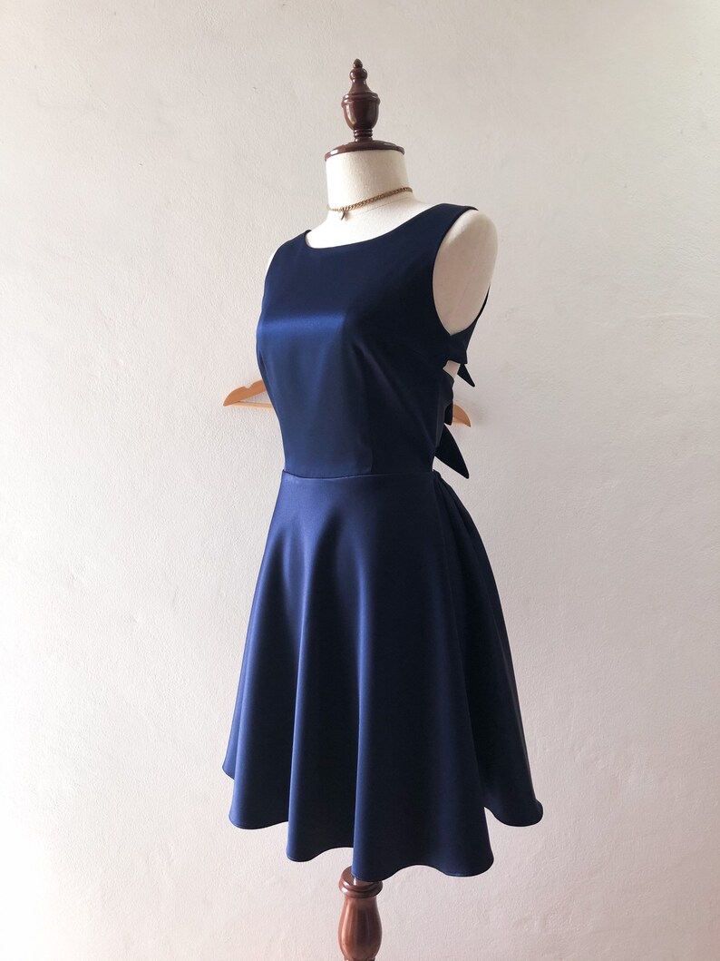 Shining Navy party dress vintage retro bridesmaid gown summer fashion sundress swing skirt high fashion twin back bow quirky design Ella image 2