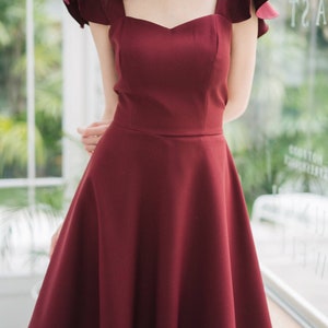 Olivia Burgundy Dress Bridesmaid dress capsule wardrobe dark red Prom Swing Dress Formal Cocktail Wedding Summer Dress Vintage sundress image 3