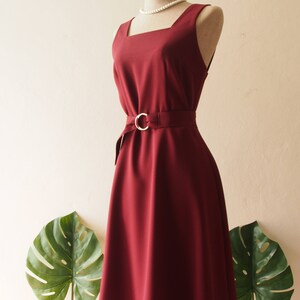 Baverly Dark Burgundy Dress Vintage Modern Simple Retro Dress Summer Wedding Dress Fit and Flare Summer Dress Elegant Beth red Sundress image 6