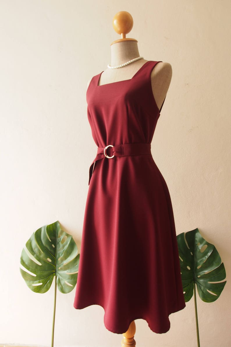 Baverly Dark Burgundy Dress Vintage Modern Simple Retro Dress Summer Wedding Dress Fit and Flare Summer Dress Elegant Beth red Sundress image 6