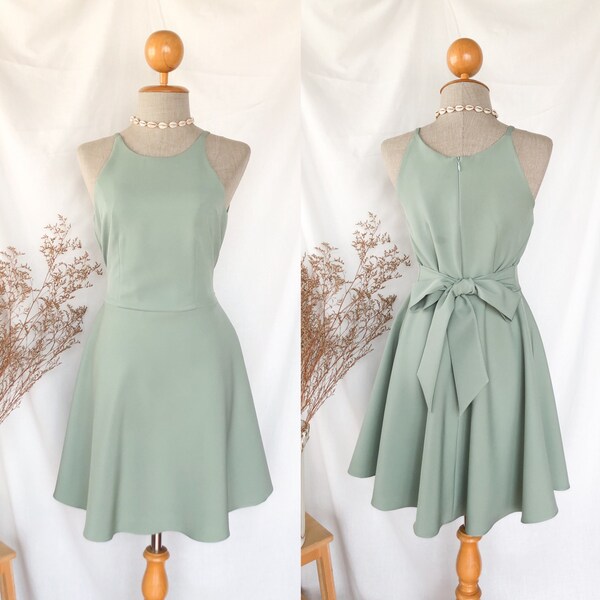 halter sage green dress