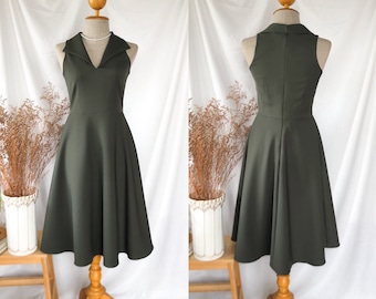 La La Dress - A pretty collar dress flare skirt vintage style army green summer dress vintage sundress swing dance dress Parisian style