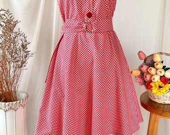 1960s Floral Gingham Check Maxi Dress | Size Small | 1960s