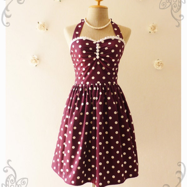 Purple Party Dress Whimsical Tea Dress Wine Dress Purple Dress Polka Dot Dress Bridesmaid Summer Dress Purple Sundress Dress - XS-XL,Custom