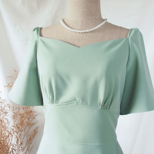 Little Monet Sage Green wedding Dress Summer Sage sweet heart fit and flare prom evening gown swing skirt bridesmaid dress prom dress