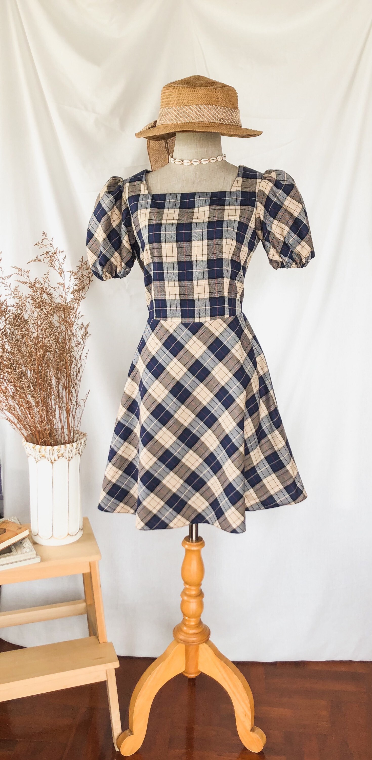 SALE Size XS Vintage Sundress Blue Gingham Picnic Swing Dress Retro Bridesmaids Party Dress Women Checker Summer Clothing Cotton Puff Sleeve Etsy Canada