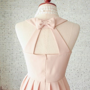 𝐋𝐎𝐕𝐄 𝐏𝐎𝐓𝐈𝐎𝐍 Light peach dress bridesmaids dress bow backless picnic dress sundress vintage style party dress girl holiday fashion image 2