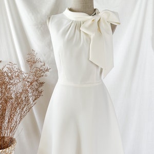 Vestido de fiesta blanco cuello tortuga gran arco estilo vintage boda vestido de compromiso mínimo vestido de fiesta blanco vestido de verano mod vestido maría antonieta