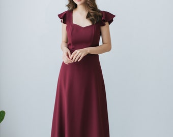 Burgundy Wedding Dress Shoulder Straps Sweetheart prom dress long dark red party dress maroon bridesmaid dress summer reception dress Olivia