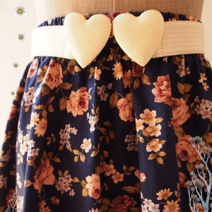 Navy Floral Skirt Rose Skirt Summer Skirt Swing Pastel Skirt Dancing Skirt Cotton Midi Skirt Vintage Floral Skirt Size S-M image 1