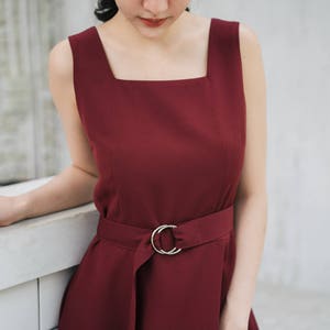 Baverly Dark Burgundy Dress Vintage Modern Simple Retro Dress Summer Wedding Dress Fit and Flare Summer Dress Elegant Beth red Sundress image 4