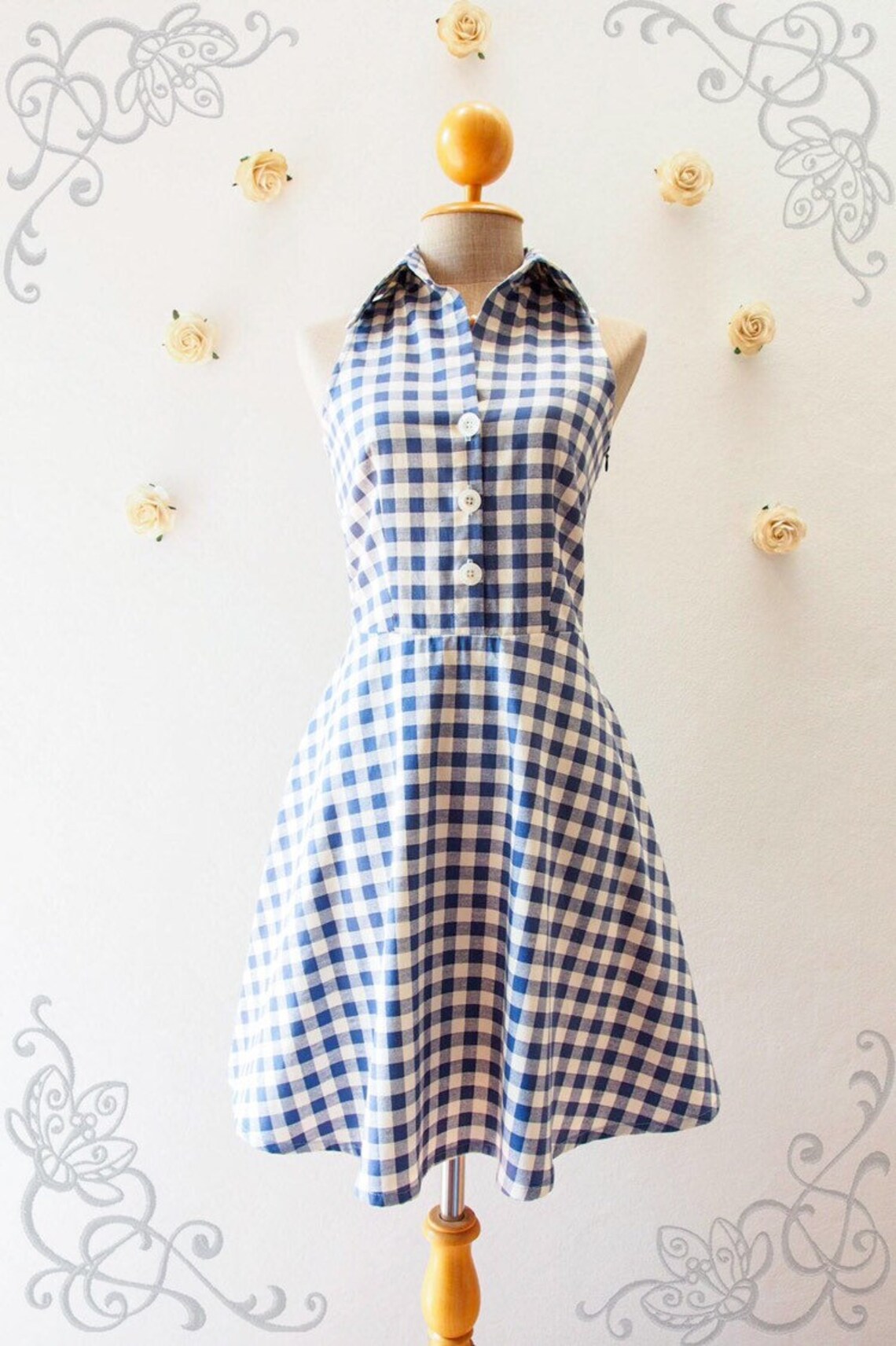 Sundress Blue Gingham Dresd Shirt Dress Blue Sundress Vintage | Etsy