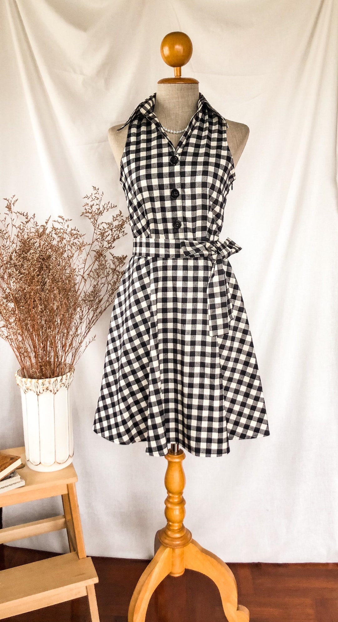 Downtown- Black Check Shirt Dress Sleeveless Vintage
