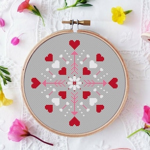 Love Hearts and Arrows Mini Valentine Cross Stitch Pattern Christmas Ornaments Birthday Mother's Day Instant Download PDF Chart N125ld