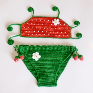Crocheted Baby Girls Bikini Pattern Swimming Suit Instant Download Crochet PDF Pattern STRAWBERRY Swimsuit Bikini image 3
