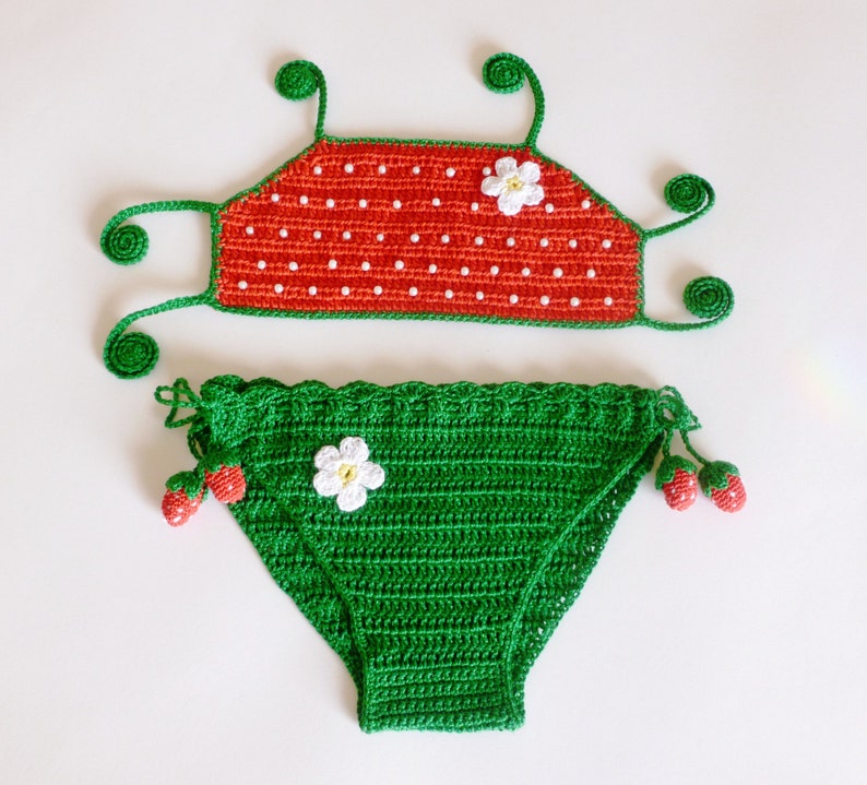 Crocheted Baby Girls Bikini Pattern Swimming Suit Instant Download Crochet PDF Pattern STRAWBERRY Swimsuit Bikini image 3