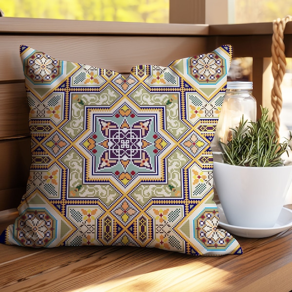 Egyptian Cushion Cover Cross Stitch Pattern Ethnic Arabic Moroccan Ornaments Mandala Throw Pillow Digital Download PDF Chart 415ld